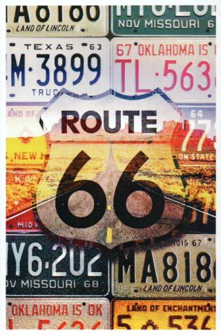 Route 66 License Plates,  Oklahoma Texas Missouri,  Highway Road - Modern Postcard