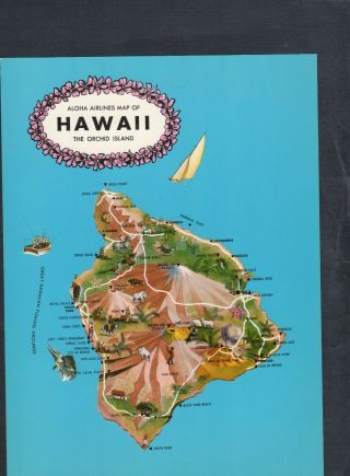 H454 Postcard Chrome 6.  5x9 Aloha Airline Map Of Hawaii Orchid Island