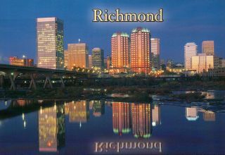 Skyline Of Richmond Virginia At Night James River Va Water Reflection - Postcard