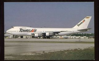 (057) Tower Air Airlines Boeing 747 Airplane At Airport 1990s Aircraft Postcard