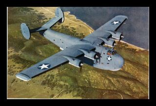 Us Postcard Consolidated Pb2y Coronado Range Bomber Plane In Flight Wwii