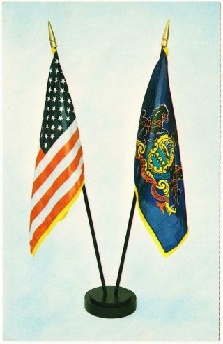 Advertising Postcard For U.  S.  And Pennsylvania Flag Desk Set For Office C.  1970s