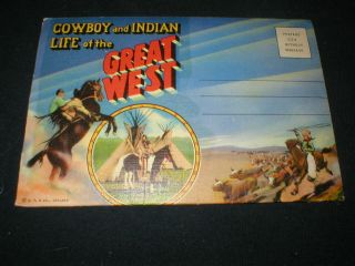 Life In The Great West Cowboy And Indians Souvenir Linen Postcard 18 Views