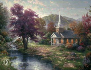 Streams Of Living Water - Chapel,  Mountain Etc.  - Thomas Kinkade Dealer Postcard