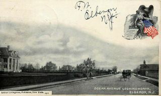 1906 Jersey Photo Postcard: Ocean Ave Looking North Elberon,  Nj - Livingston