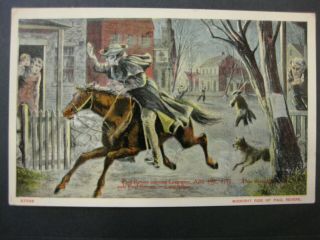 Midnight Ride Of Paul Revere Revolutionary War Colonial Vintage Postcard