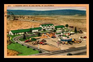 Us Postcard Aerial View Modern View Drive In And Motel California