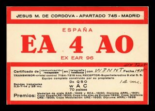 Dr Jim Stamps Ea4ao Radio Madrid Spain Continental Size Qsl Card