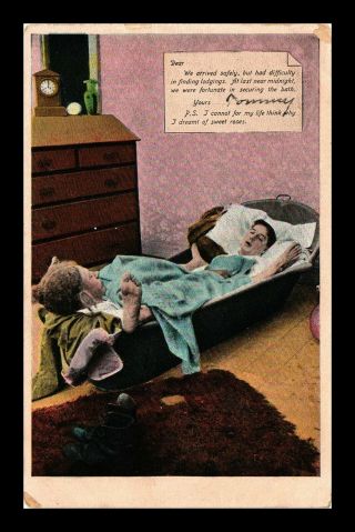 Dr Jim Stamps Us Couple Sleeping In Bath Topical Comic Postcard