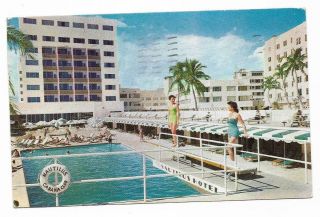 Vintage Florida Chrome Postcard Miami Beach Nautilus Hotel Pool Cheesecakes