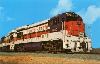 (796) Auto Train Railroad Ge U36b Diesel Train Lorton Virginia 1970s Postcard