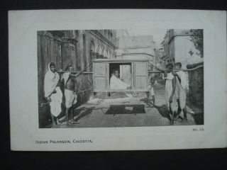 Vintage Black & White Post Card Indian Palanquin,  Calcutta,  India