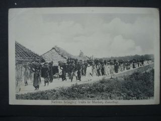 Black & White Post Card Natives Bringing Fruit To Market,  Zanzibar