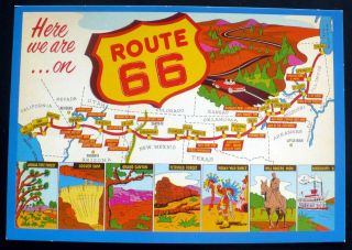 1960s,  4 X 6 Map,  Points Of Interest,  Highway Route 66,  John Hinde