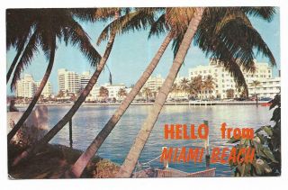 Vintage Florida Chrome Postcard Miami Beach Hello From Hotels Indian Creek Palms
