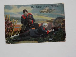 Wwi German Postcard Soldiers Die Sonne Lank In Weffen Post Card War Ww I Ww1