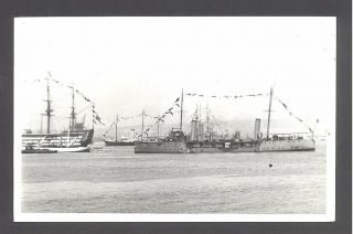 Orig Real Photo Royal Navy H.  M.  S.  Hazard And H.  M.  S.  Victory