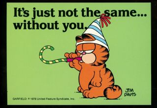 Comics Postcard Garfield Cat Jim Davis Us Lonely Party Party Hats Blowouts