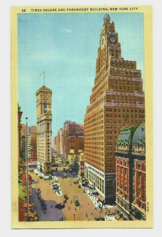 York City Ny - Times Square And Paramount Building Ca.  1933 Nyc Postcard