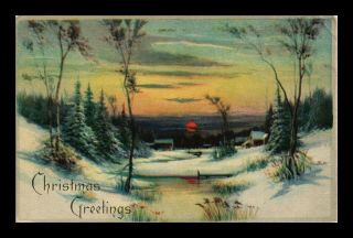 Us Postcard Christmas Greeting Picturesque Winter Landscape Scene
