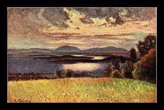 Dr Jim Stamps View Of Lake From Hilltop Sweden Signed Topical Postcard