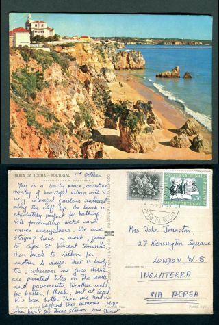 Praia Da Rocha,  Portugal Postcard.  1962