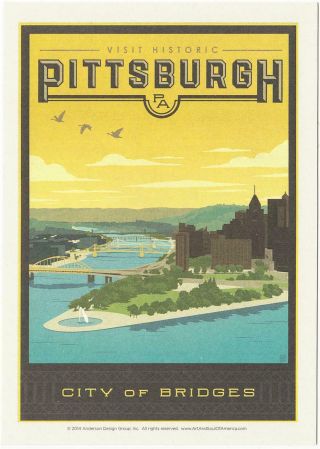 Postcard Of Pittsburgh City Of Bridges Travel Poster Style Postcard