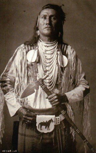 " Holds The Enemy " Apsaroke Crow Native American Indian,  Tomahawk - - - Postcard