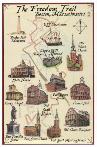 The Freedom Trail,  Boston Massachusetts,  Uss Constitution Etc.  - Modern Postcard