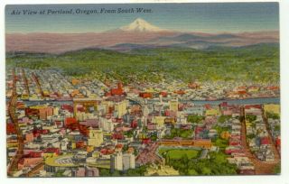 Portland Or Air View Linen Postcard - Oregon