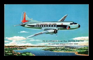 Dr Jim Stamps Us Fly Eastern Airlines Silver Falcon Airplane Postcard