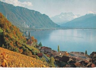 Montreux And Les Dents Du Midi Lake Leman Switzerland Postcard Vgc