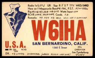 Mayfairstamps California 1936 San Bernardino W6iha Qsl Radio Postcard Wwb34537