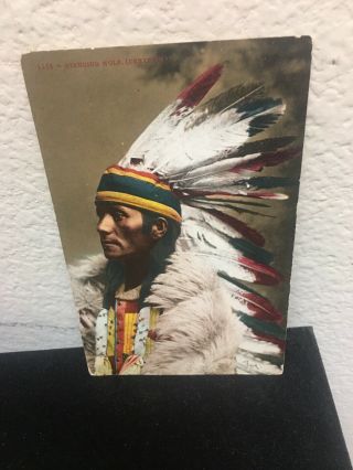Vtg Native American Indian Postcard Cheyenne Chief Standing Wolf C1910