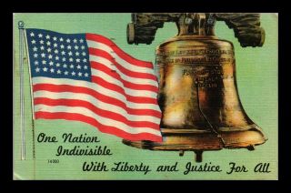 Dr Jim Stamps Us Liberty Bell American Flag Linen Colourpicture Postcard