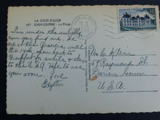 Vintage B & W La Cote D ' Azur FRANCE Post Card with 1955 Alpes Maratimes Postmark 2