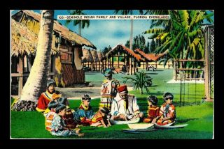 Dr Jim Stamps Us Seminole Indian Family Village Florida Everglades Postcard