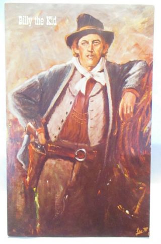 1960 Gunfighters Of The Old West Artist Signed Postcard " Billy The Kid " Bio