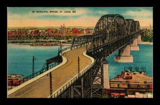 Dr Jim Stamps Us Municipal Bridge St Louis Linen Postcard Missouri 1942
