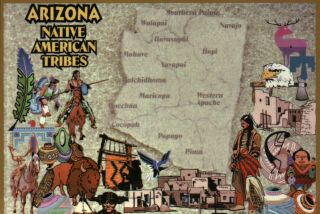 Arizona Native American Indian Tribes,  Navajo Hopi Apache Etc State Map Postcard