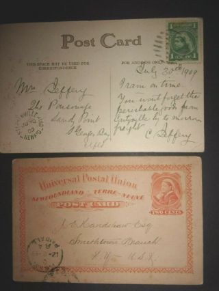 2 Newfoundland Canada Queen Victoria Postcards 1899 1909 Id 893