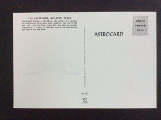 4 x 6” Postcard Of Houston Astrodome Stadium 2