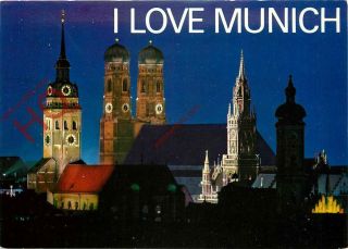 Picture Postcard I Love Munich - St.  Peter,  Dom,  Rathaus
