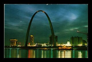 Dr Jim Stamps Us Gateway Arch St Louis Skyline Night View Postcard 1979