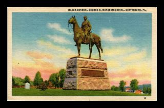 Dr Jim Stamps Us Major Meade Memorial Gettysburg Pennsylvania Linen Postcard