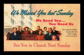 Us Linen Postcard We Missed You In Church Last Sunday Invitation