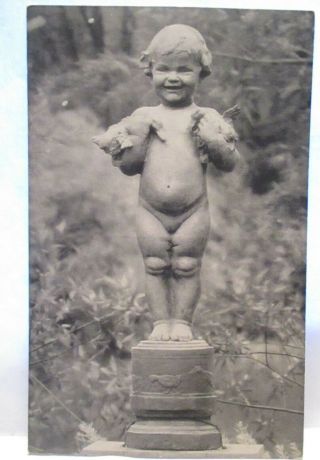 1915 P.  P.  I.  E.  Expo Photo No 173 Postcard " Duck Boy " Statue Nude
