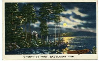 Postcard Greetings From Excelsior Mn,  Postmarked At Wayzata Mn 1937,  Linen Era