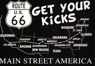 Black & White Route 66 Map,  Road Chicago To Los Angeles,  Main Street - - Postcard