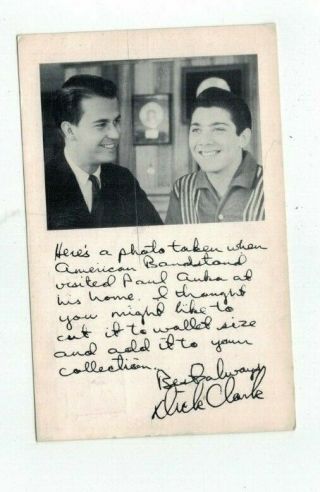 Antique 1960 Photo Post Card Dick Clark Signature With Paul Anka